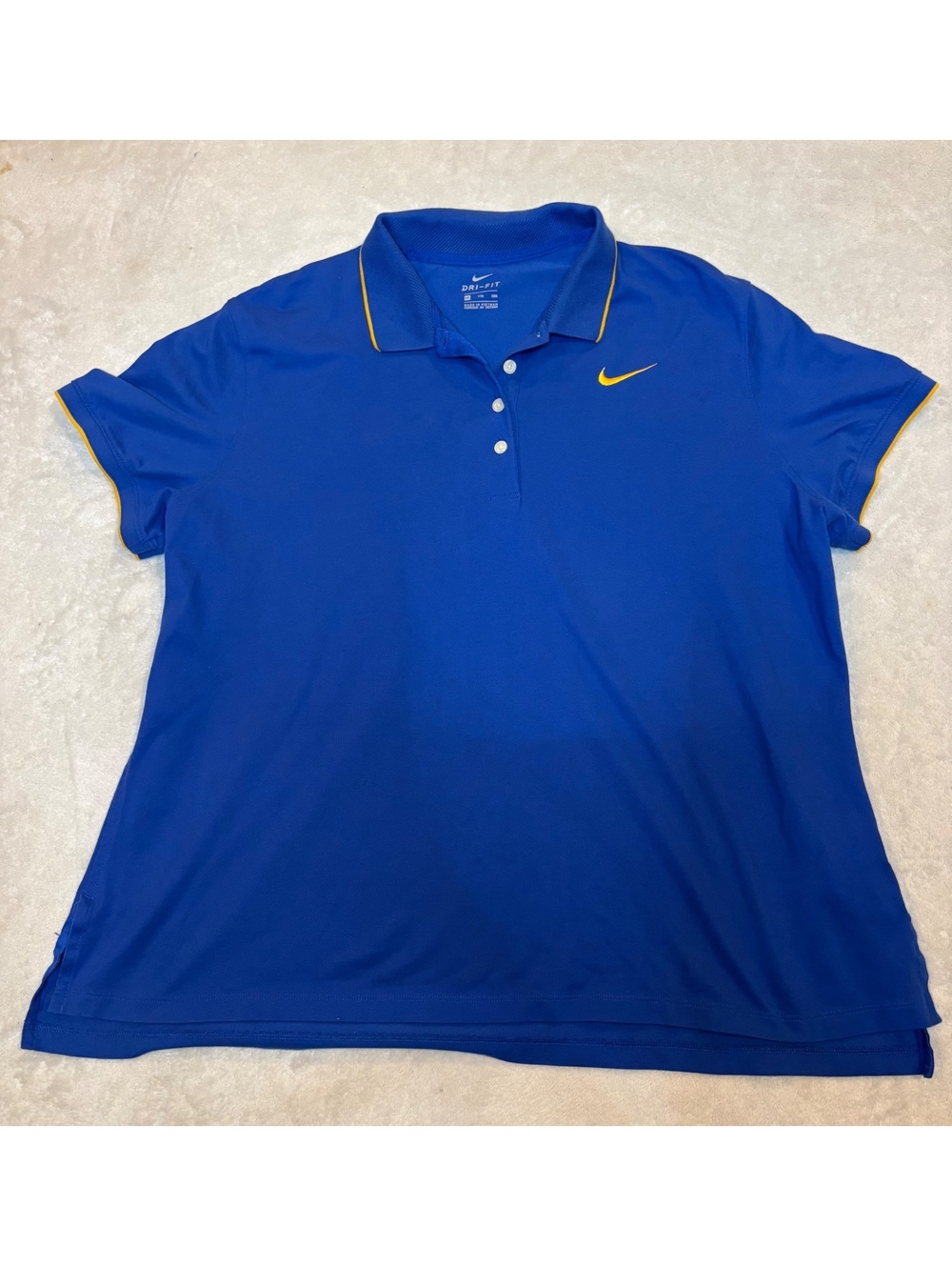Nike Dri-FIT Men's XXL Blue Golf Polo Shirt Yellow Swoosh Performance